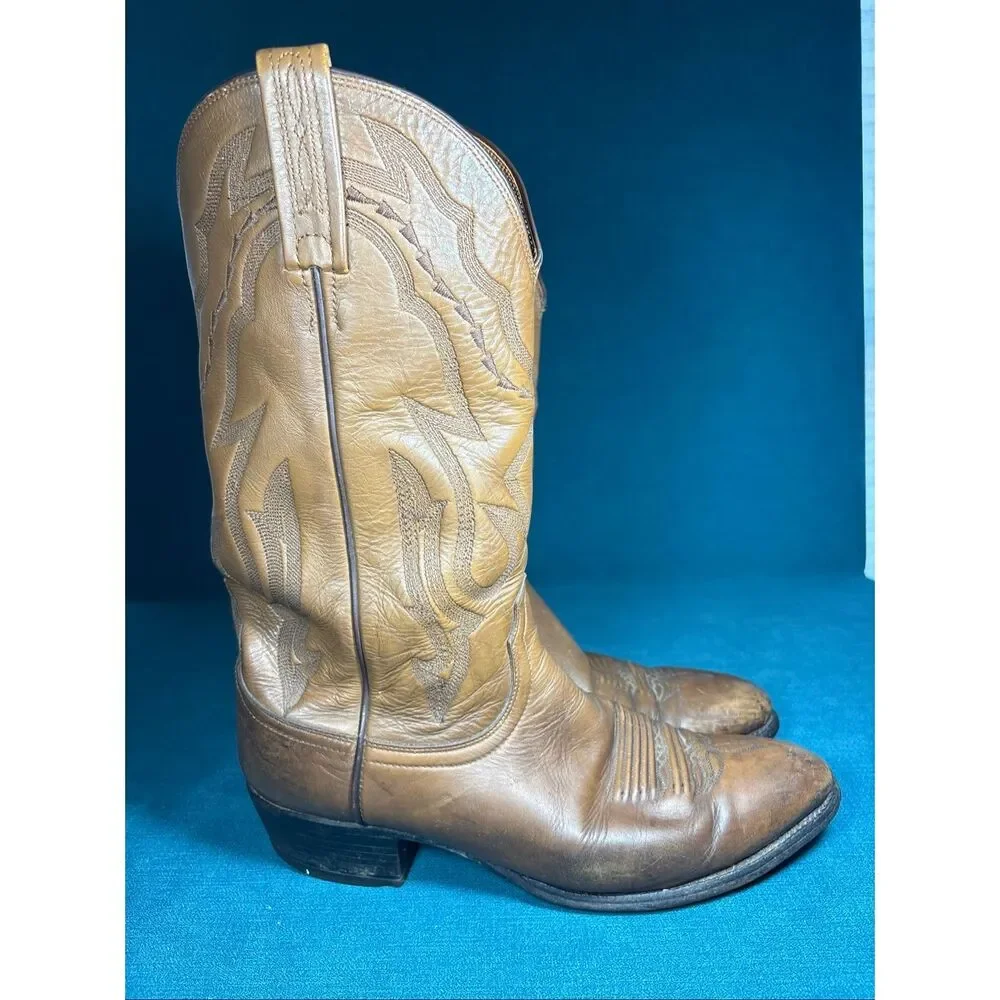 Lucchese 3145 Handmade Western Cowboy Boots Brown Tan Leather Men’s Size 10 D US